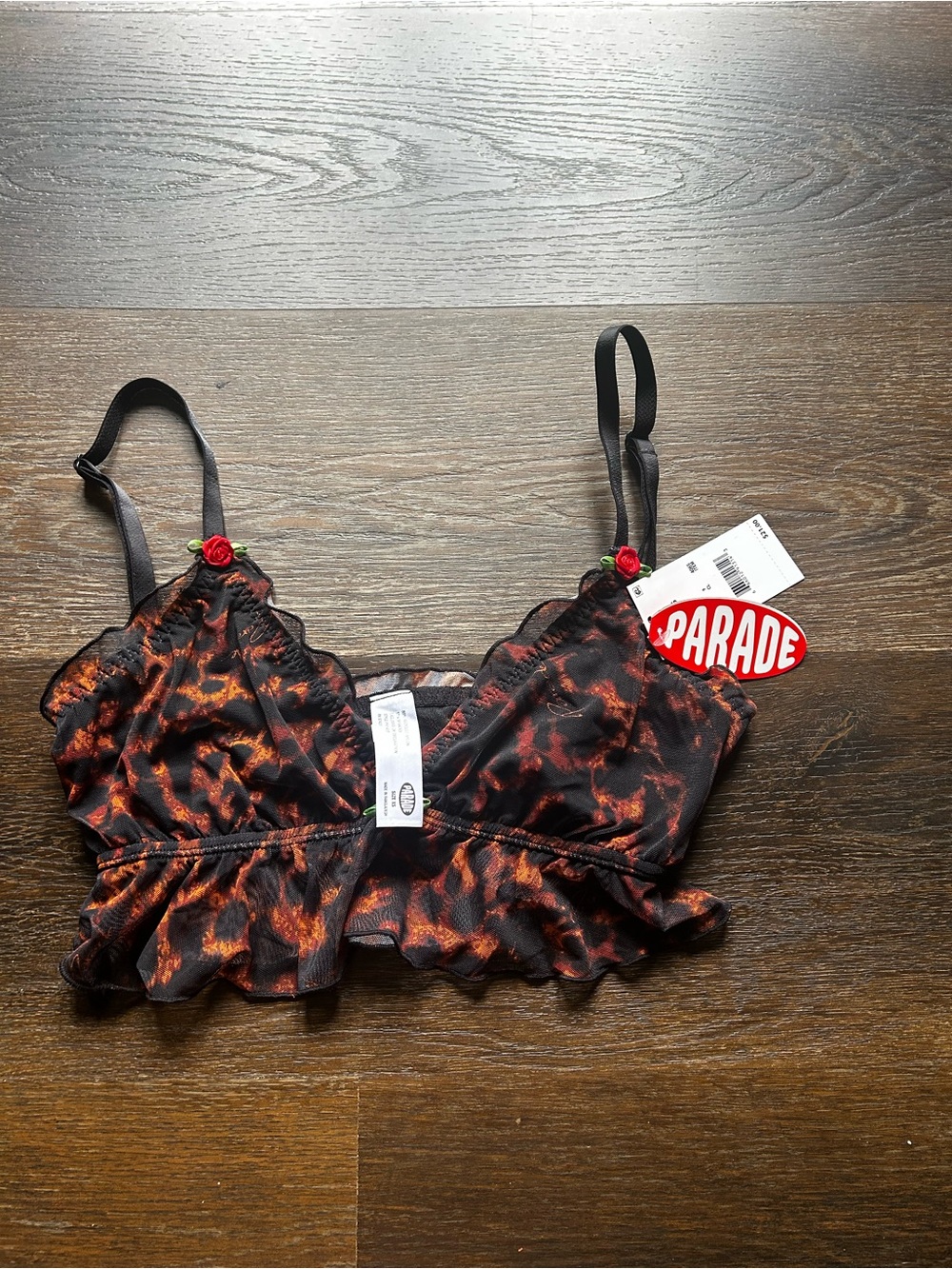 Parade Floral-Trim Bralette in Black and Orange
